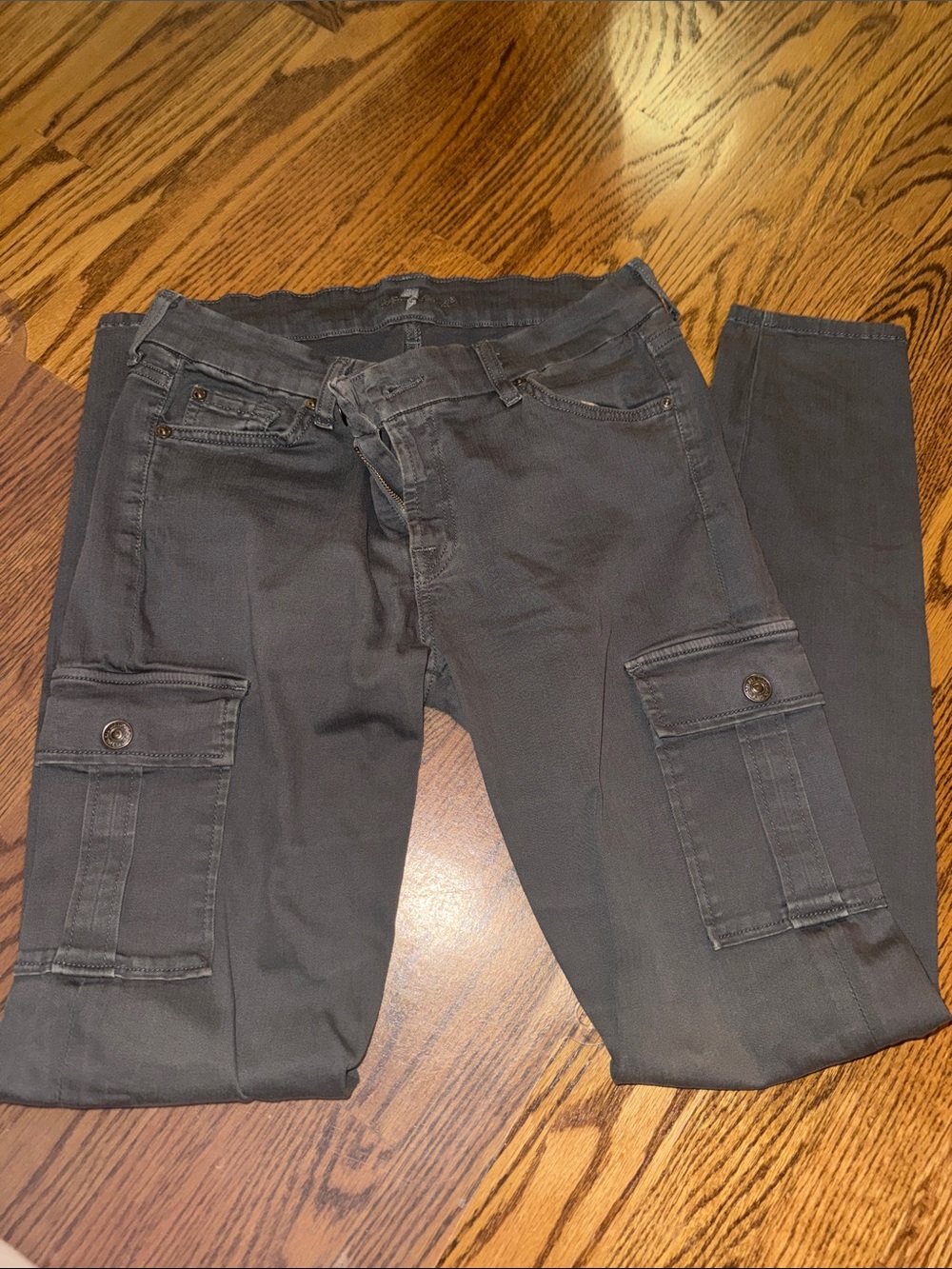 7 For All Mankind Women's Charcoal Cargo Pants - Slim Boyfriend Style